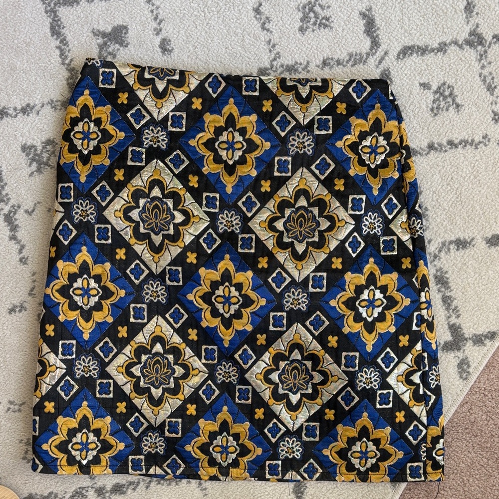 LOFT Geometric Floral Mini Skirt - Black, Blue, Gold